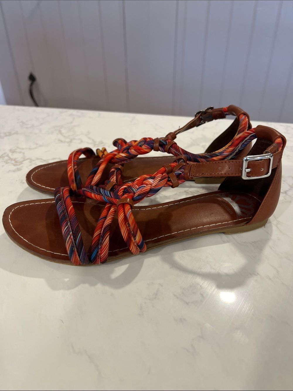 Fergalicious Cord Sandals with Multicolor Braided Straps, 7